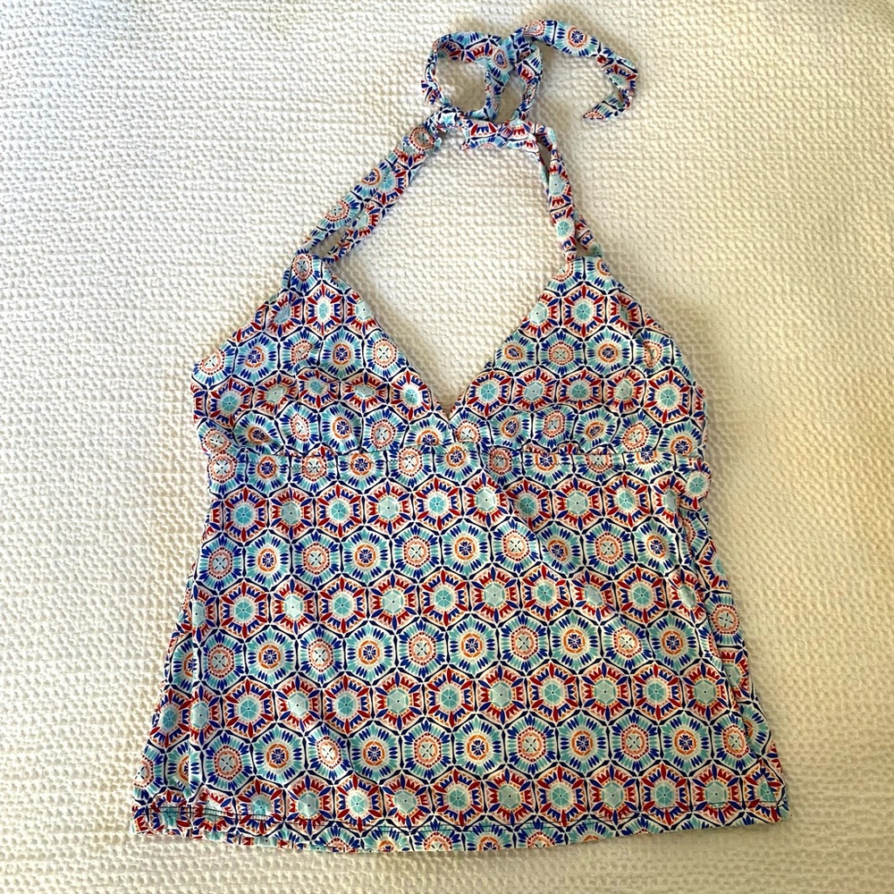 Helen Jon Tankini top- Halter Mosaic Colorful Pattern Vacation Resortwear medium